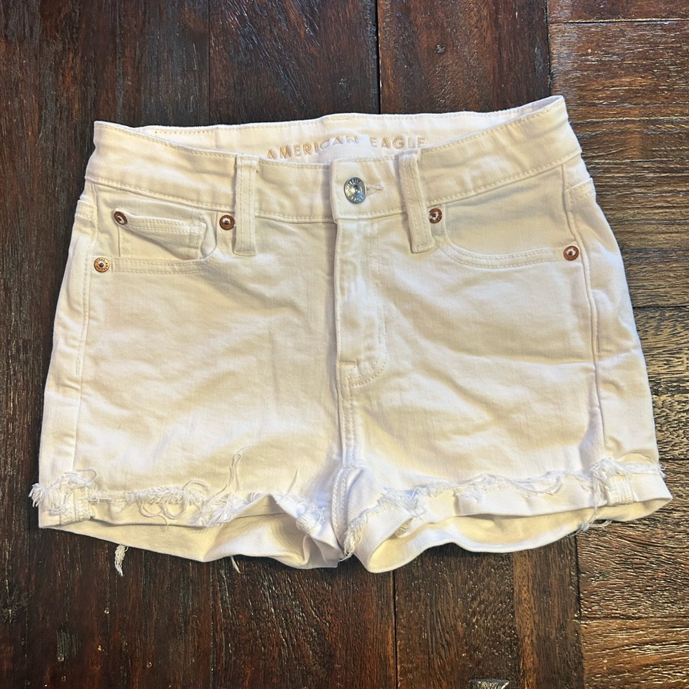 American Eagle Outfitters Next Level Stretch High V-Rise White Jean Shorties